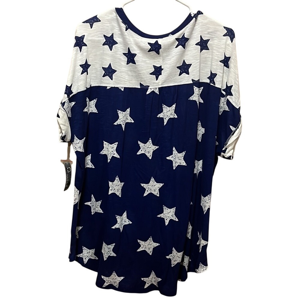 NWT New Directions Weekend Patriotic Henley Top Navy White Plus Size 1X NWT - Picture 4 of 6